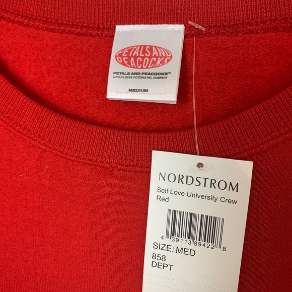 NEW Gender Inclusive Unisex Petals Peacocks University Self Love Red Sweater M - Picture 5 of 8